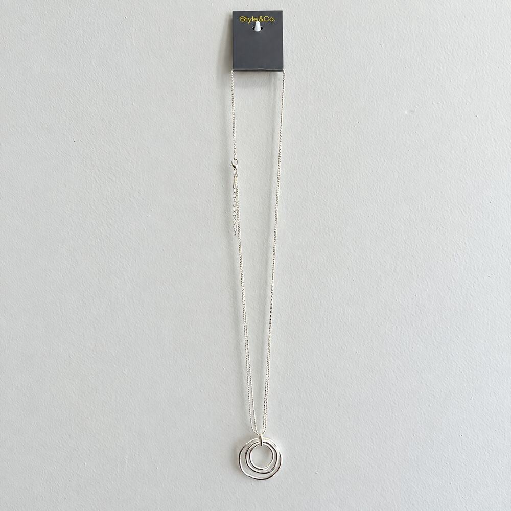 Style & Co Silver-Tone Multi-Circle Pendant Necklace 36"+3" NWT